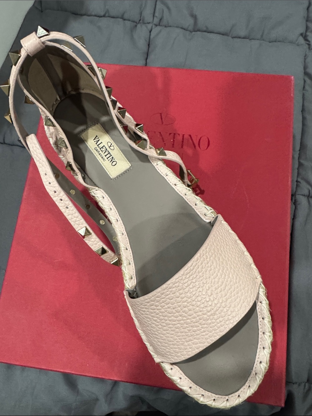 Valentino Light Pink Studded Leather Slingback Sandal